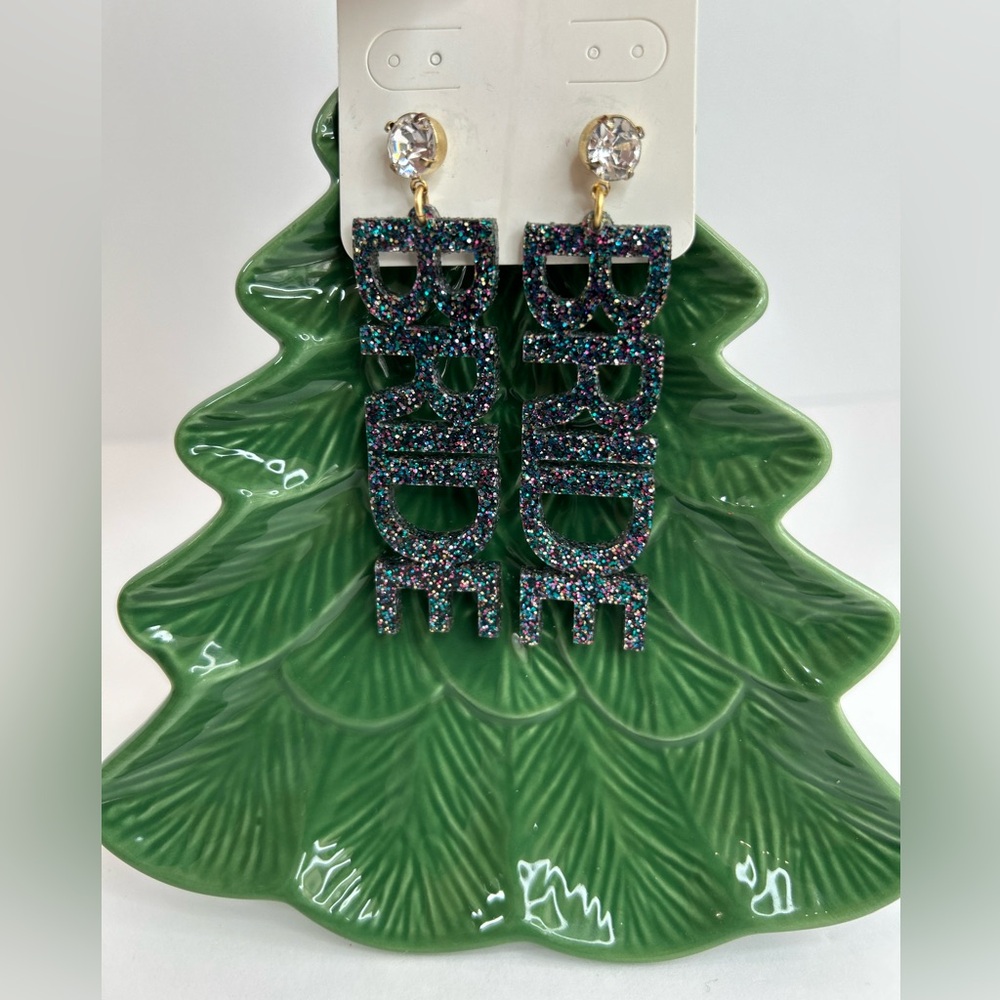 New BRIDE Earrings! glittered Acrylic Letters w rhinestones/gold toned setting